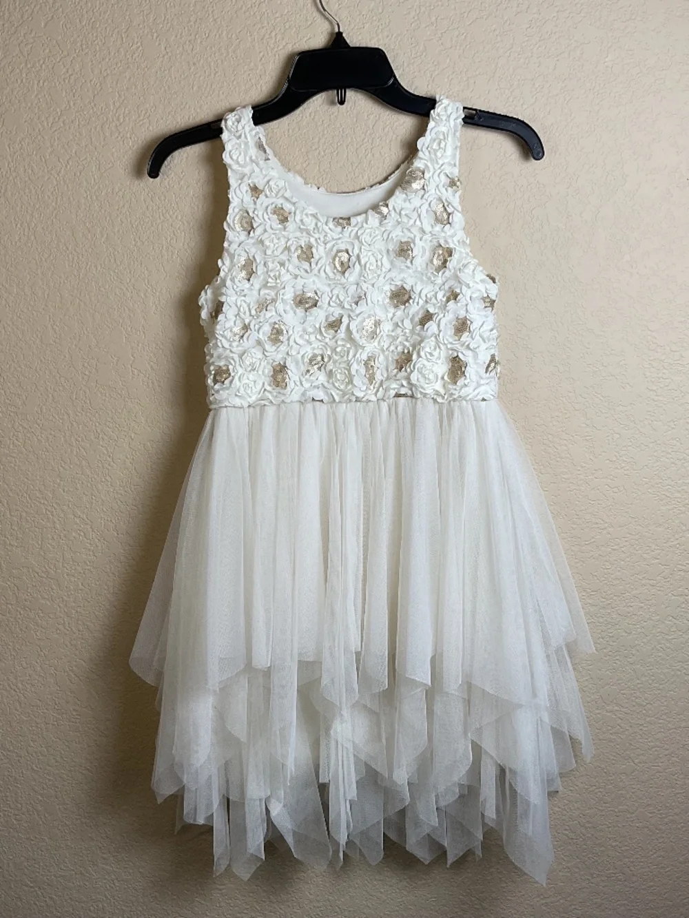 Justice Girls 12 Ivory Embellished Flower Layered Tulle Dress Summer Flower Girl